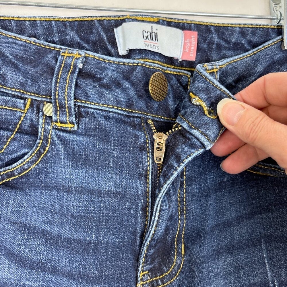 Cabi High Straight Jeans Women's Size 0‎ Medium Wash Distressed Stretch Denim - Picture 8 of 16